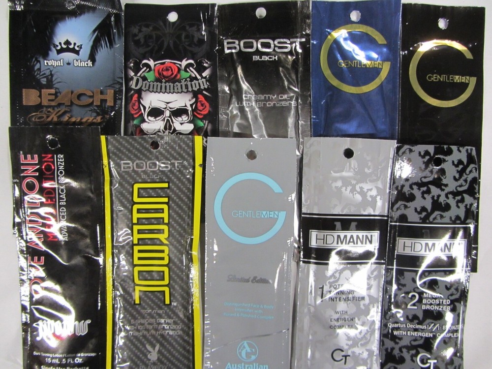 FOR MEN 5 VARIOUS SAMPLE PACKETS TANNING LOTION