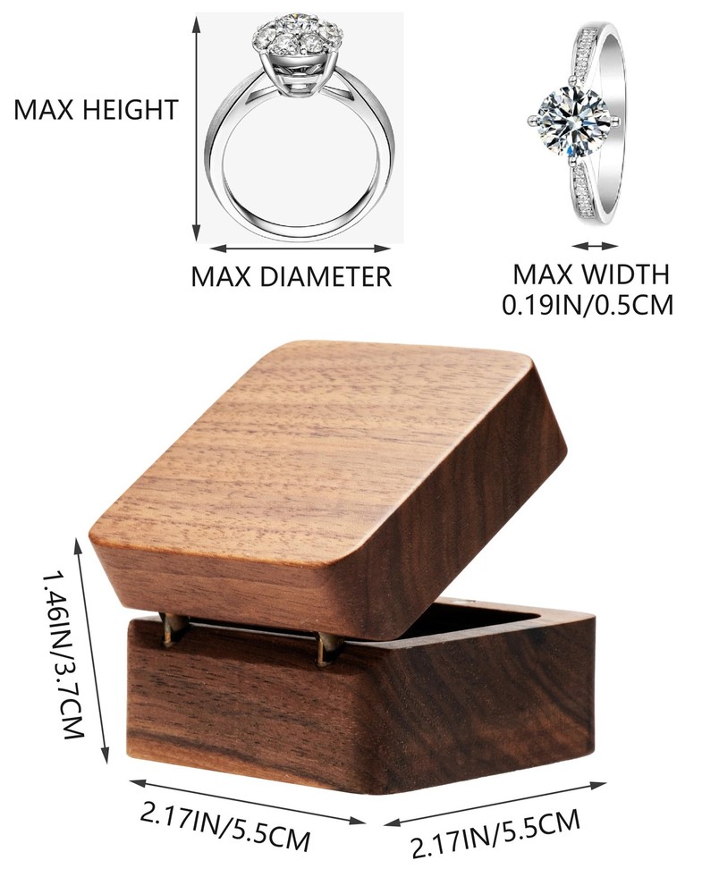 COSISO Square Solid Wood Double Ring Box Case for Wedding Small, Black Inner