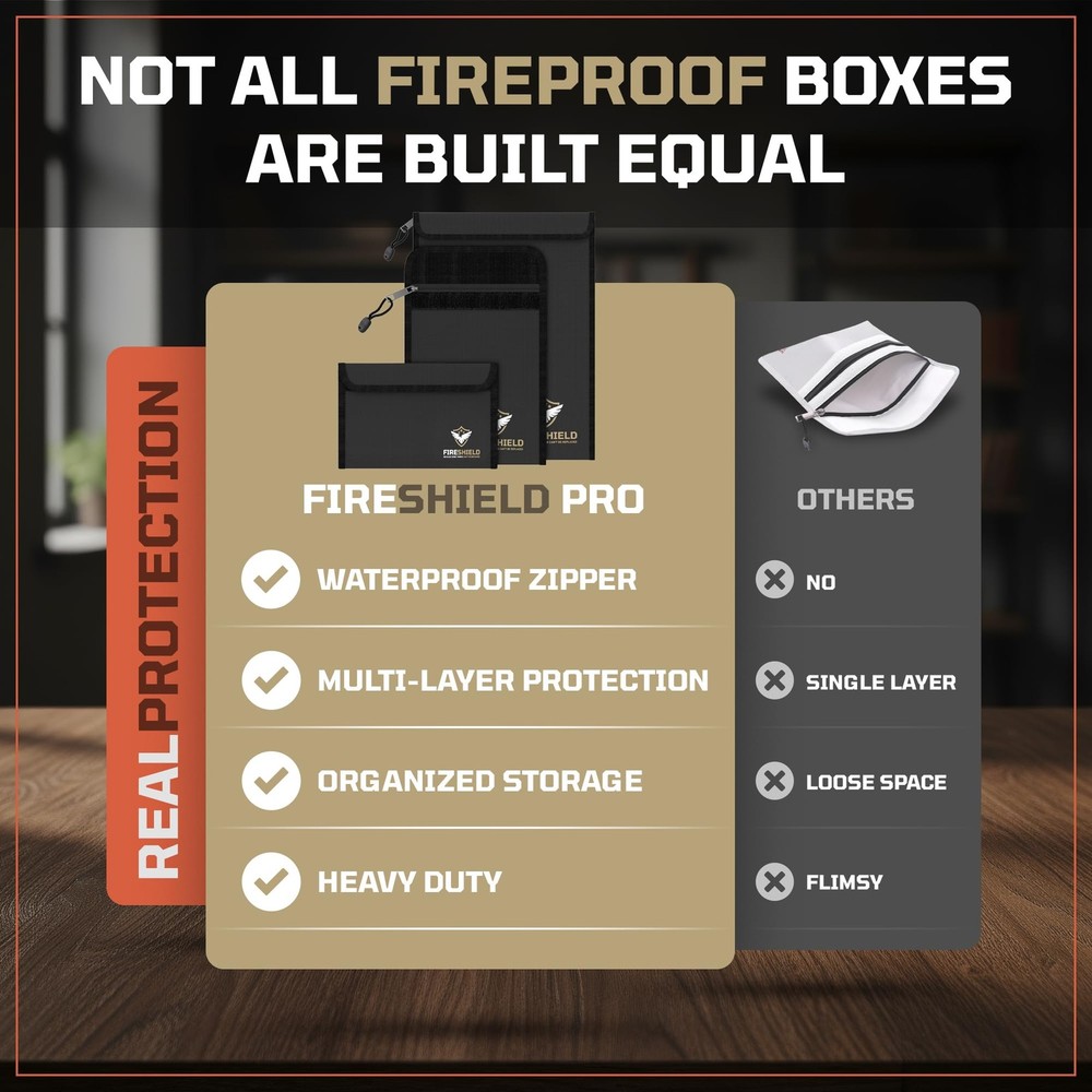 FIRESHIELD PRO Upgraded 2000°F Fireproof Small, Medium, Large, Matte Black