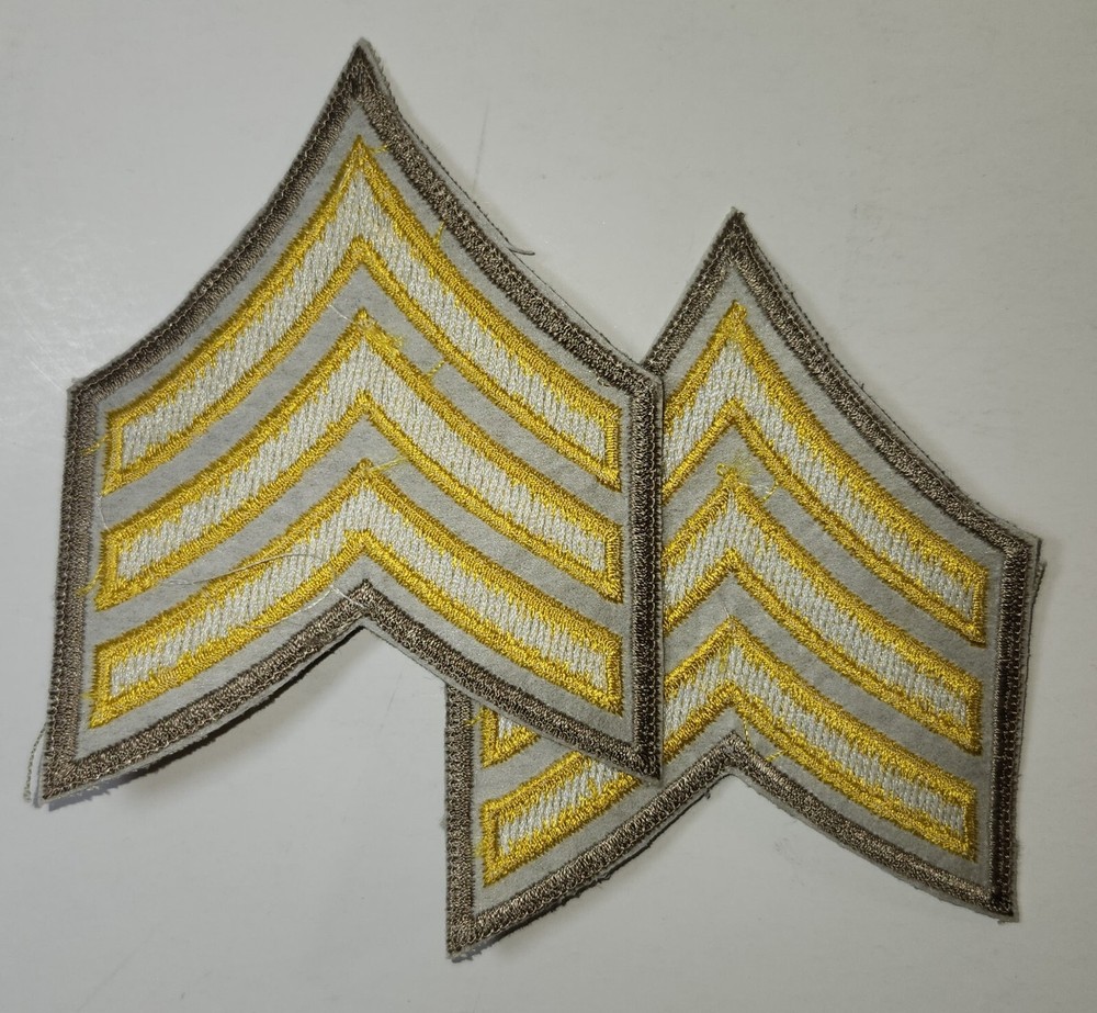 (2) Sergeant Chevron Patch - 3 Yellow Stripes on Khaki Twill & Border