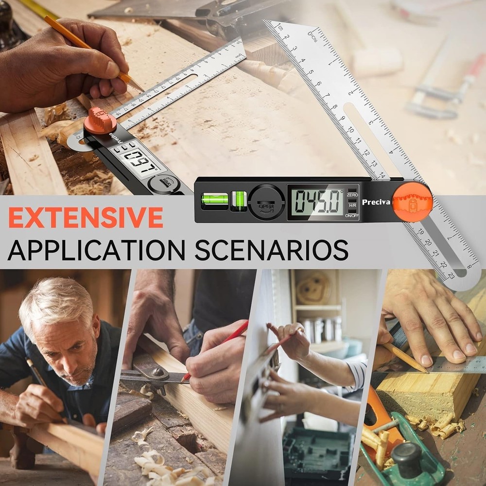 Versatile Digital Angle Finder with LCD & Bubbles, 8 Inch Precision Protractor