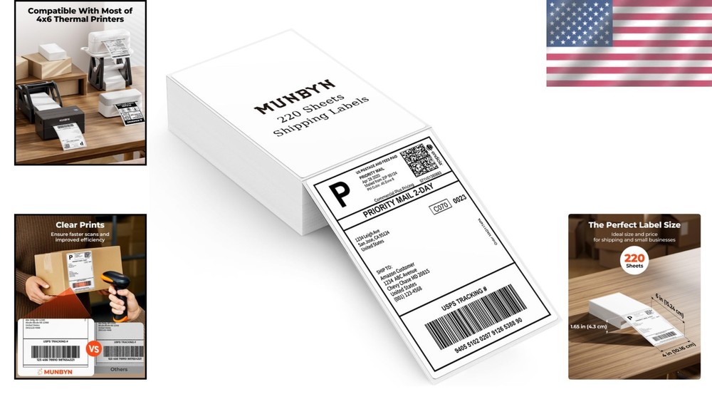220 Count Direct Thermal Labels - 4x6 Adhesive Shipping Solution for E-commerce