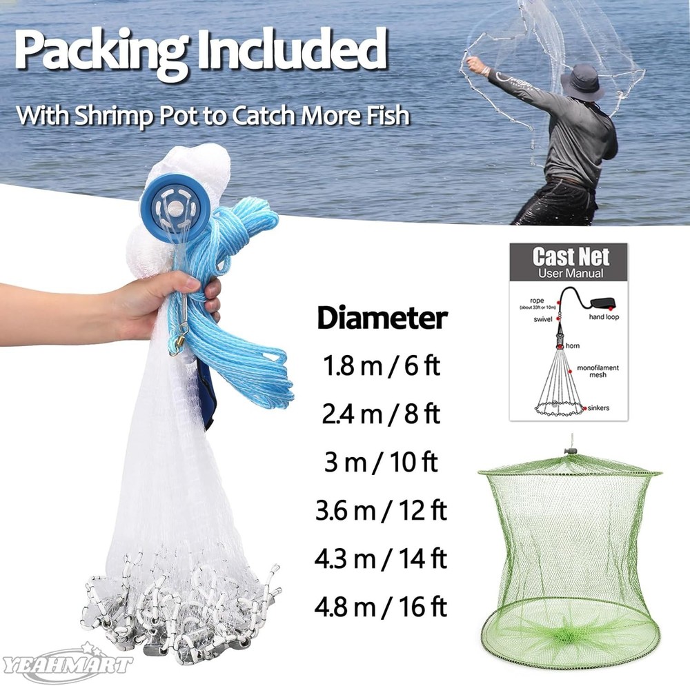 7ft Radius Cast Net with Zinc Sinker Weights