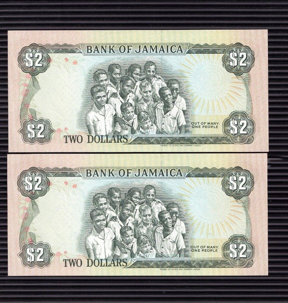 Jamaica 2 Dollars 1993 P-69e UNC x 2