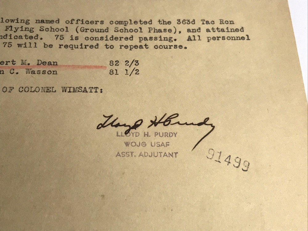 1949 Original War Dept Original WWII USAF Pilot Document Langley Air Force Base