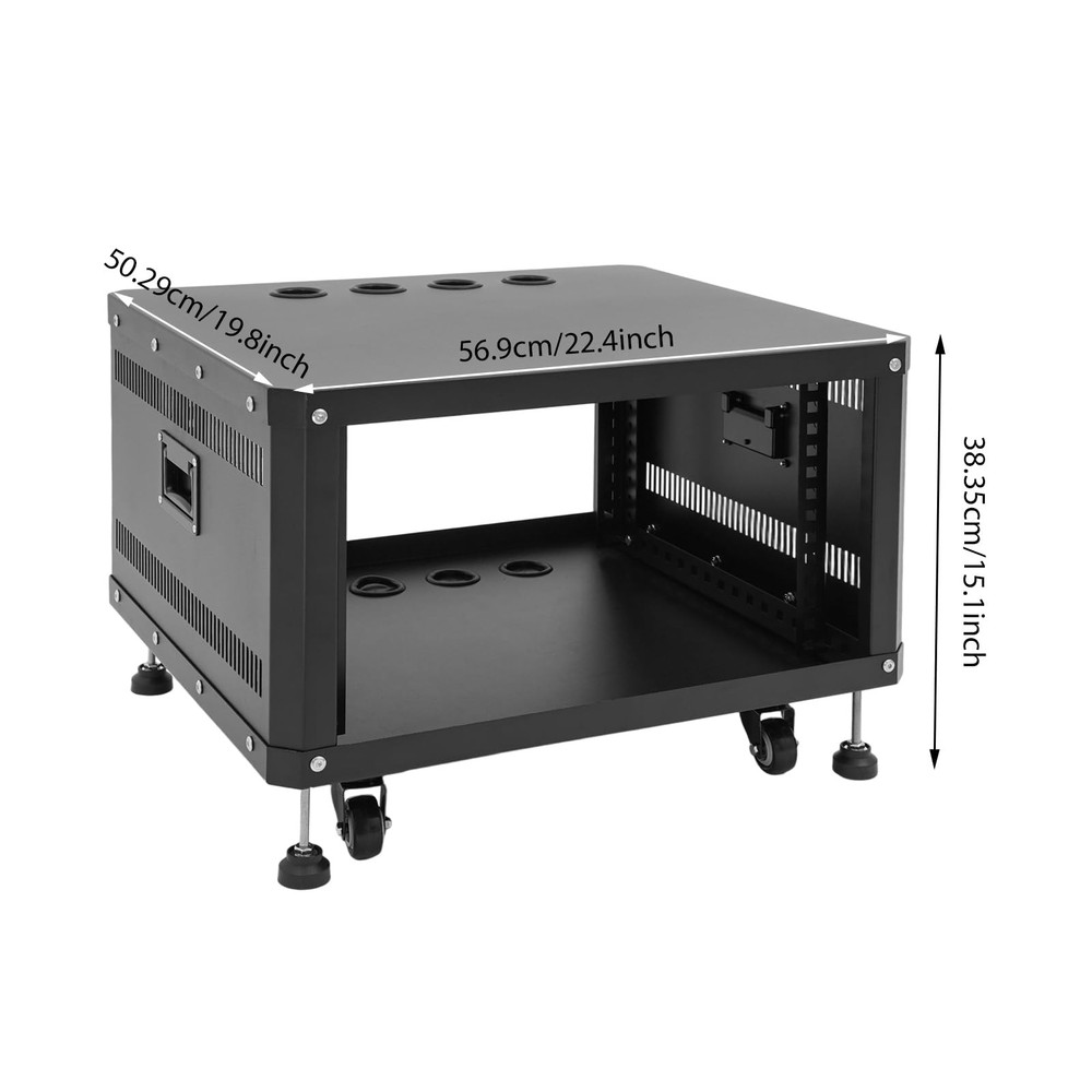 6U Open Frame Server Rack on Wheels with Locking Casters Black