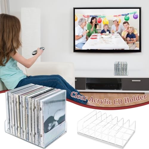 2 Pcs Clear Acrylic CD Holder, DVD/CD Display Rack & CD Storage Box & Vinyl