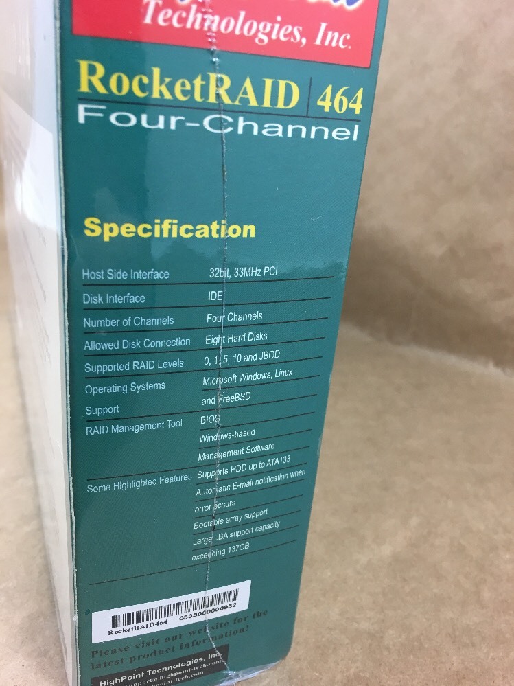 Highpoint RocketRaid 464 / 4-Channel ATA Raid 5 Host Adapter - NEW