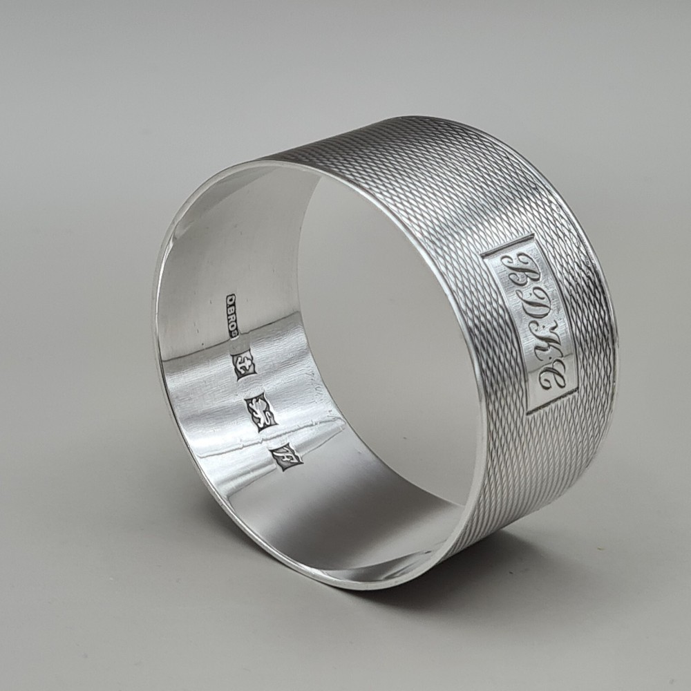 Sterling Silver Engine Turned Napkin Ring by D Bros Birmingham 1955