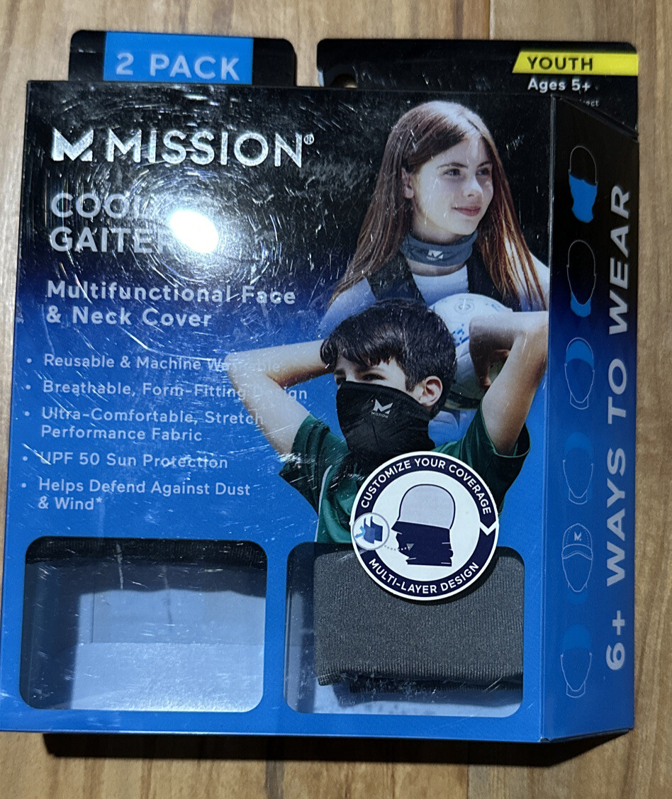 Lot of 2 Mission Cooling Gaiter Multifunctional Face/Neck Cover YOUTH 2 Pack