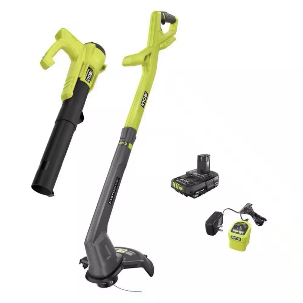 Ryobi ONE+ 18V Cordless String Trimmer/Edger Blower/Sweeper Combo Kit PCLCK201K