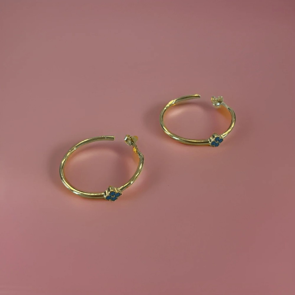 14K Hoops w/ Turquoise Clover