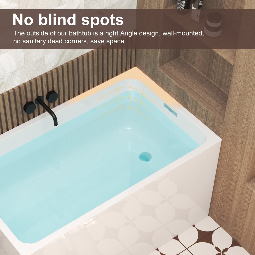 47" Acrylic Freestanding Soaking Bathtub Gloss White Rectangular Modern