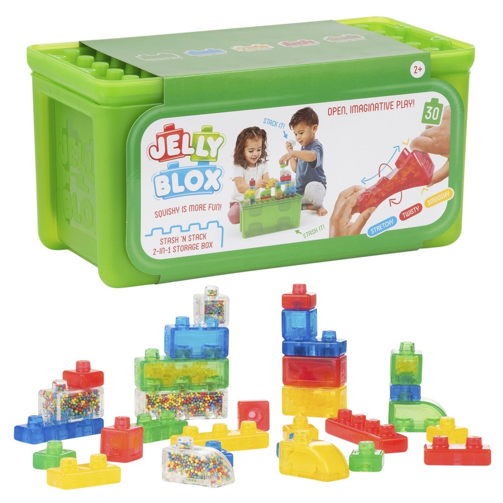 Jelly Blox Stash 'N Stack 2-in-1 Storage Case with 30 Medium, Multicolor
