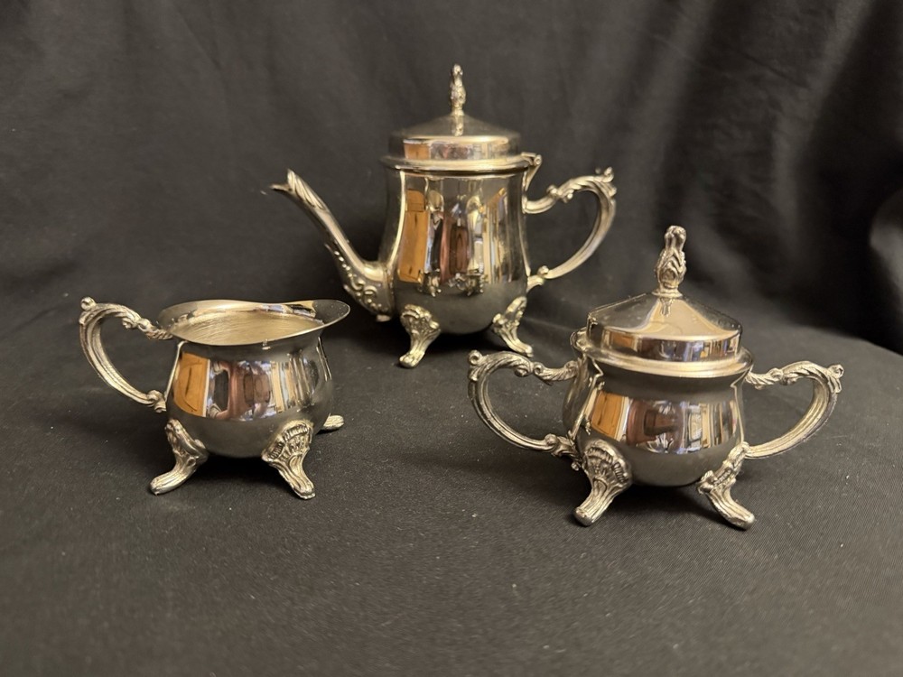 Vintage 3 Piece Footed Miniature Silverplate Tea Set