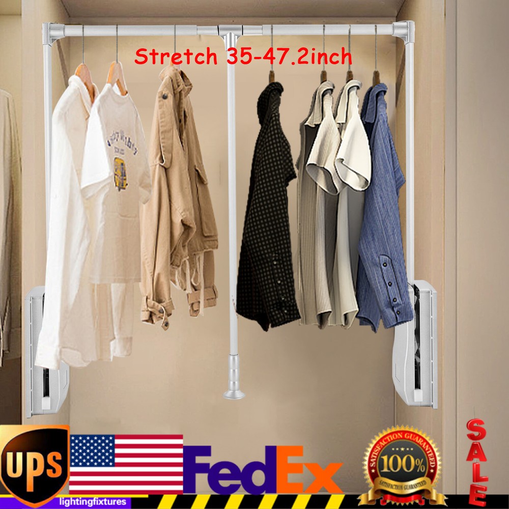 Modern 33 Inch Pull Down Closet Rod Pull Down Wardrobe Organizer Silver Indoor