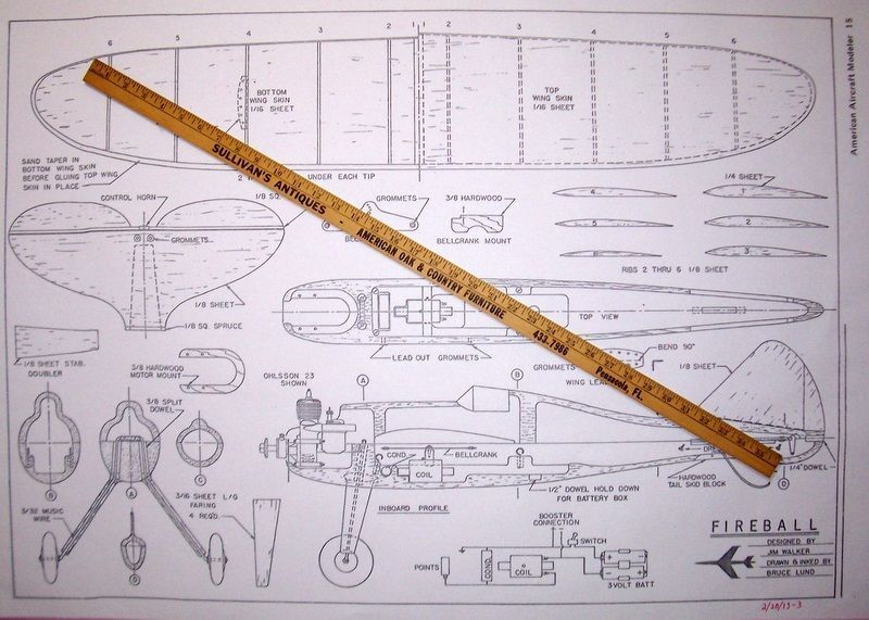 FIREBALL & FIREBALL BIPE PLANS + CONSTRUCTION ARTICLES for 2 UC Model Airplanes