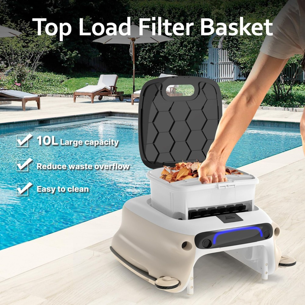 POOLPURE Pool Skimmer Robot, Manual Remote Control, 10-Hour Continuous Cleaning