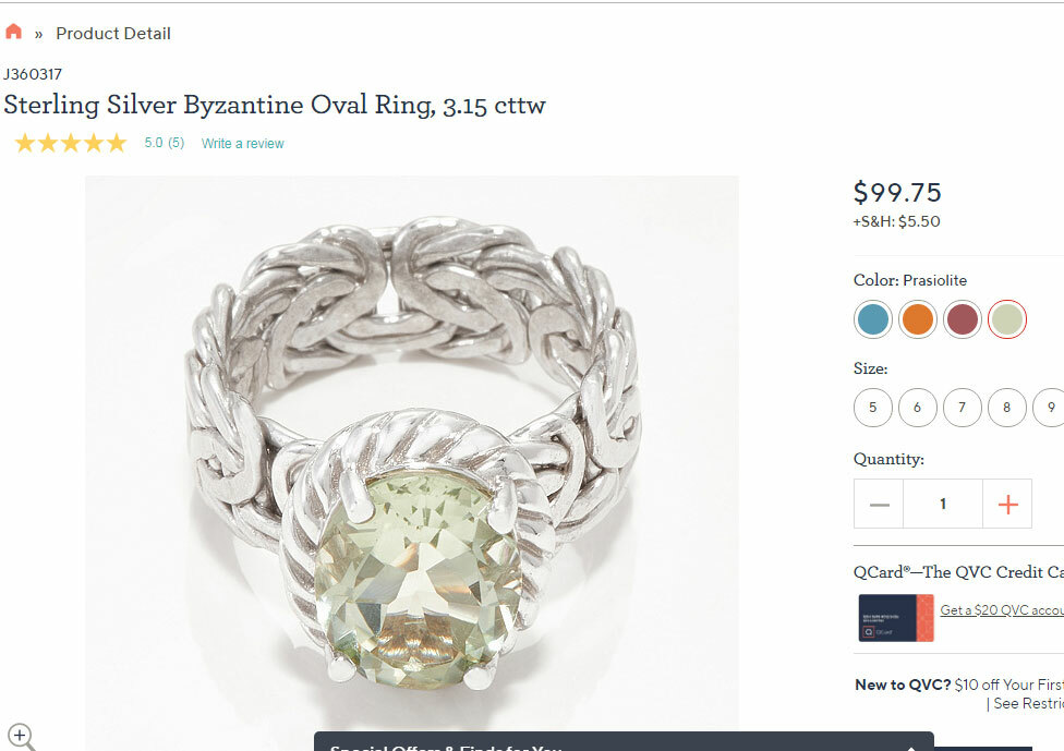 Prasiolite Gemstone Byzantine Ring Real Solid Sterling Silver Size 5 ~ 11 QVC