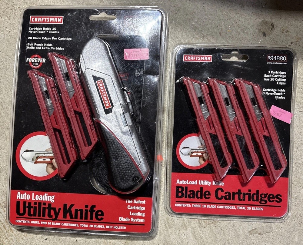 Craftsman Nos Auto Loading Utility Knife 94850 & Extra Cartridges