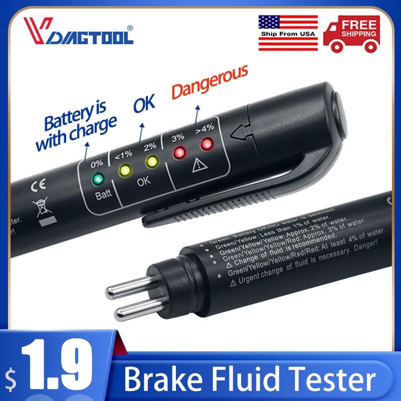 Brake Fluid Tester Pen 5 LED Auto Oil Moisture Diagnostic Tool For DOT3 DOT4DOT5