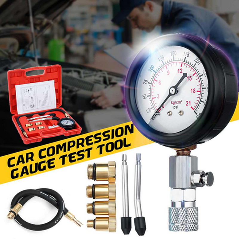 Car Compression Cylinder Pressure Tester Gauge Multi-function Petrol Gas Engine