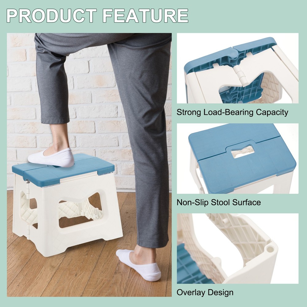 8" Folding Step Stool for Adults 165 lbs Capacity Blue