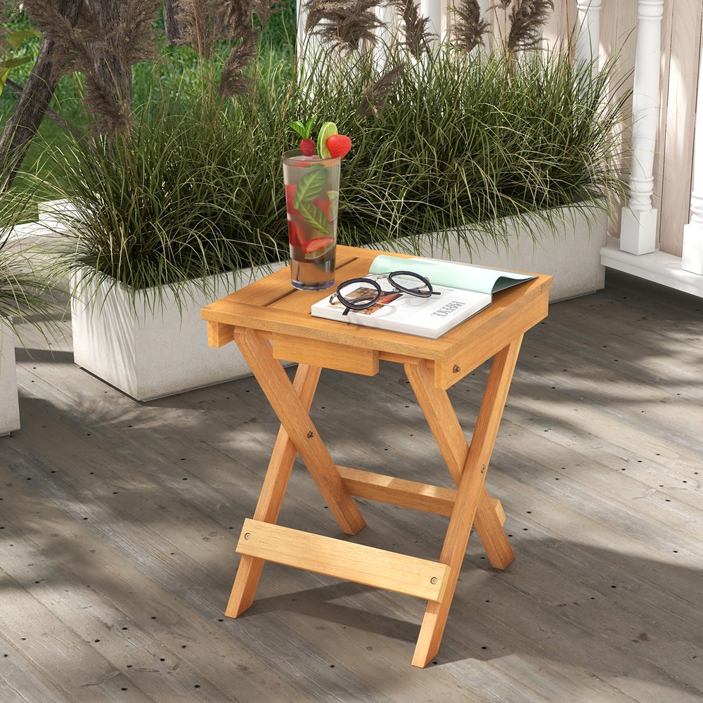 14 inch Outdoor Folding Side Table Hardwood Square Compact Patio Table