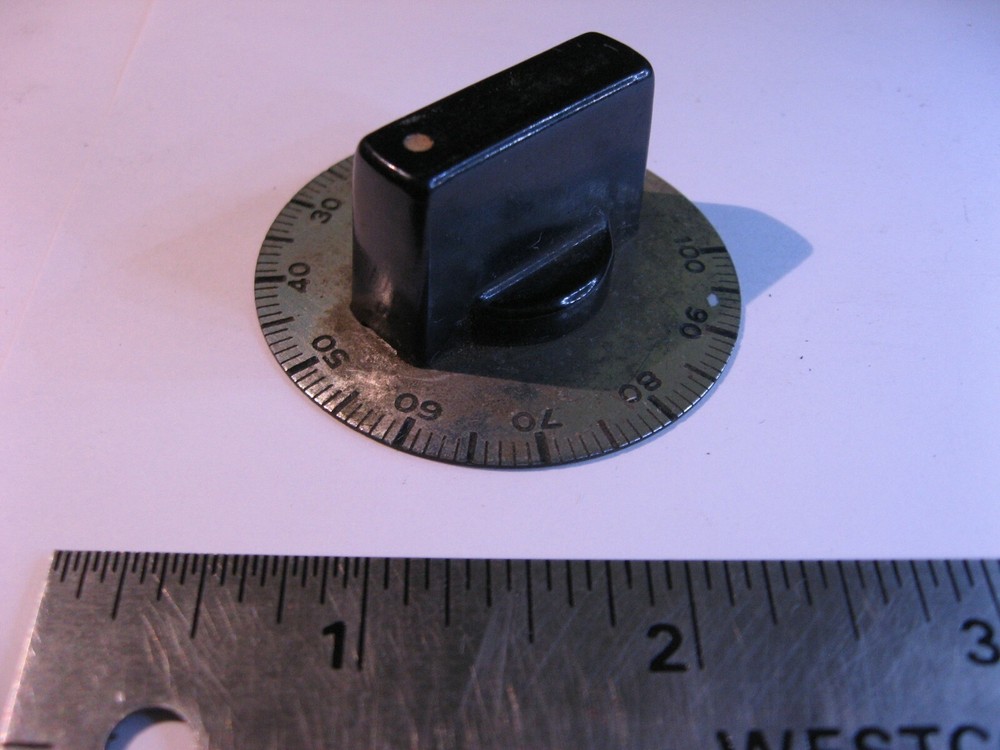 Rectangular Bakelite Knob 0-100 Metal Dial Grad 1-15/16" Dia 7/8" Tall Used Pull