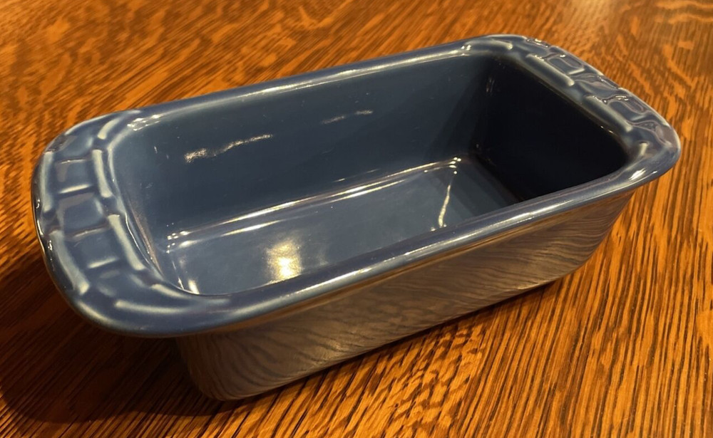 Longaberger Cornflower Blue Mini Loaf Pan Woven Traditions Pattern Pottery