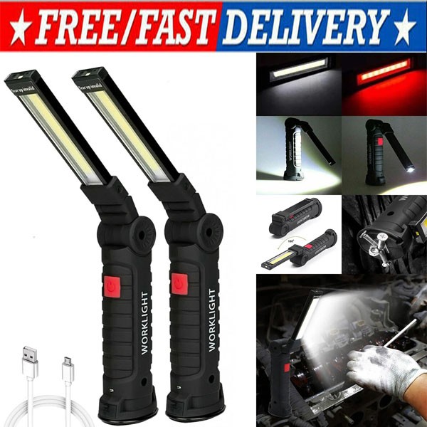 Rechargeable COB LED Slim Work Light Lamp Flashlight Inspect Folding Torch