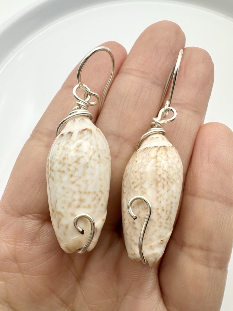 Handmade Olive Seashell Dangle Earrings