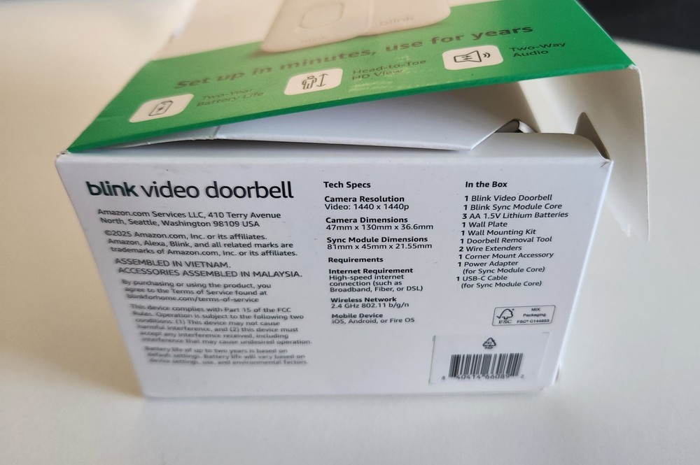 Blink Video Doorbell White Sync Module Battery Powered Video Security System