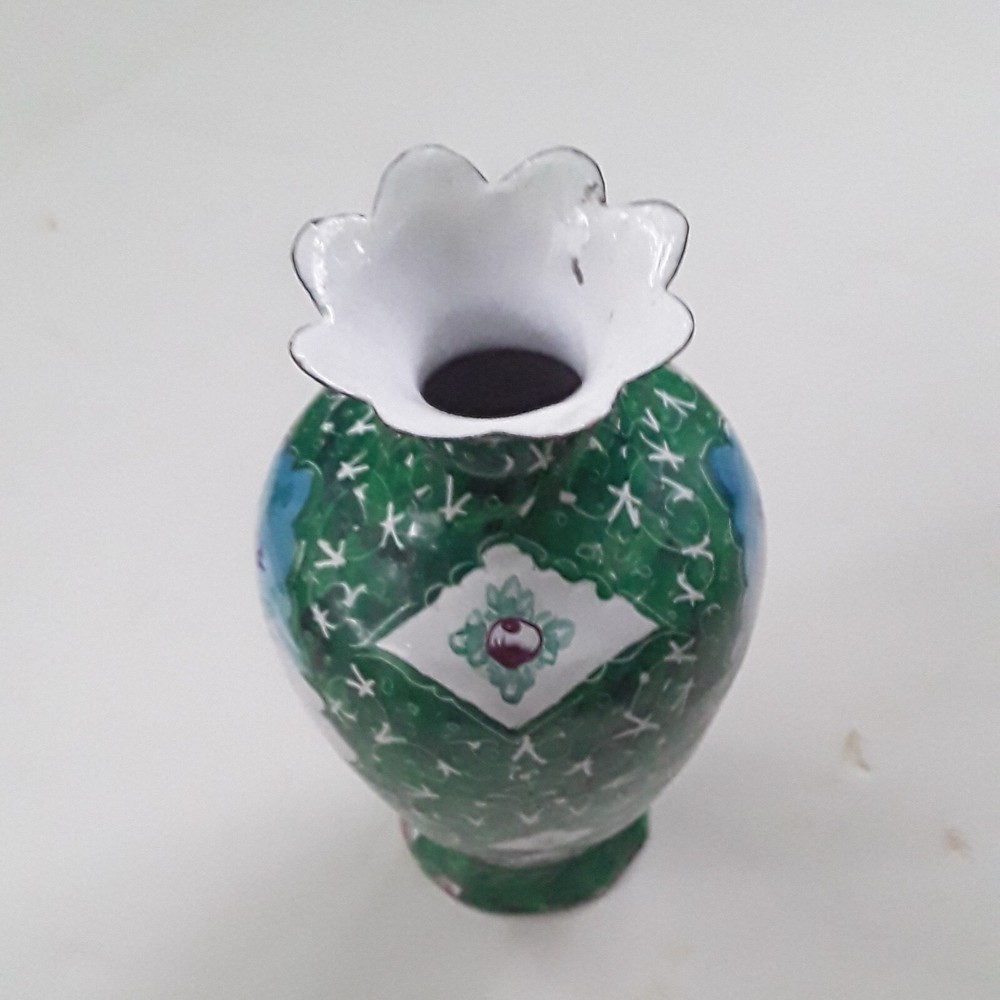 Antique Persian Enamel Copper Vase