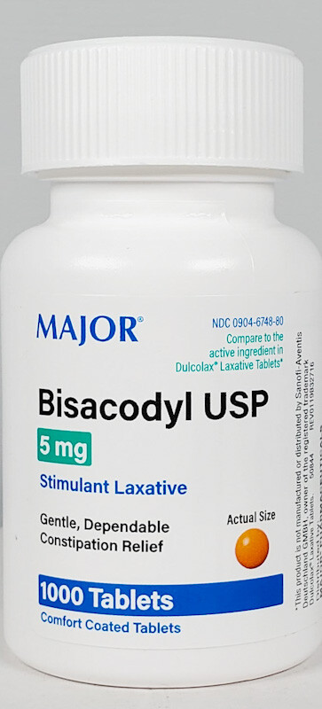 Major Bisacodyl 5 mg 1000 Coated Tablets -Expiration Date 10-31-2028