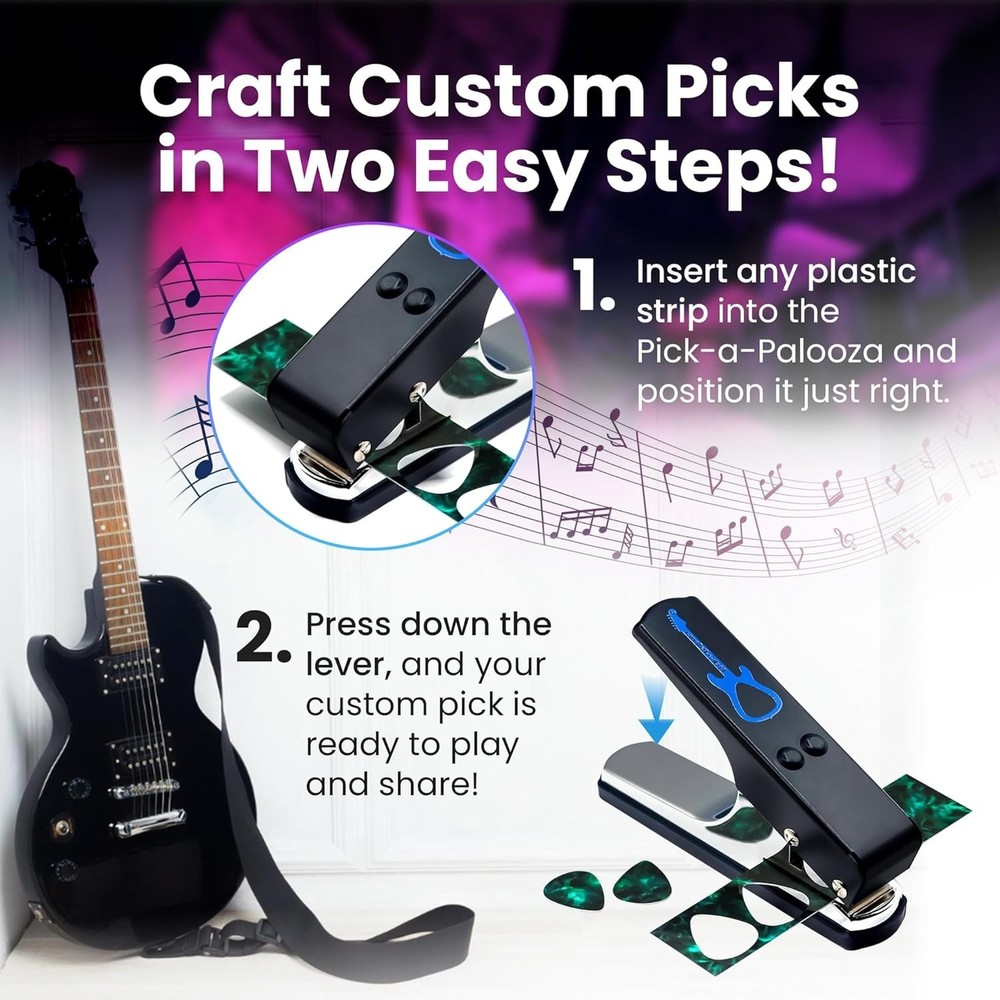 Guitar Pick Maker Kit with Key Chain & Artwork Strips - Create Unique Picks