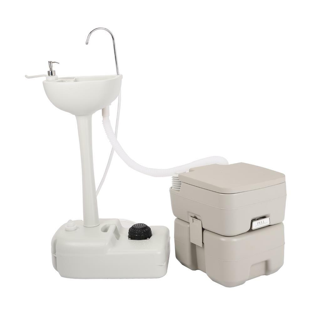Removable Camping Sink Wash Basin + Portable Flush Toilet Outdoor Vehicle Party