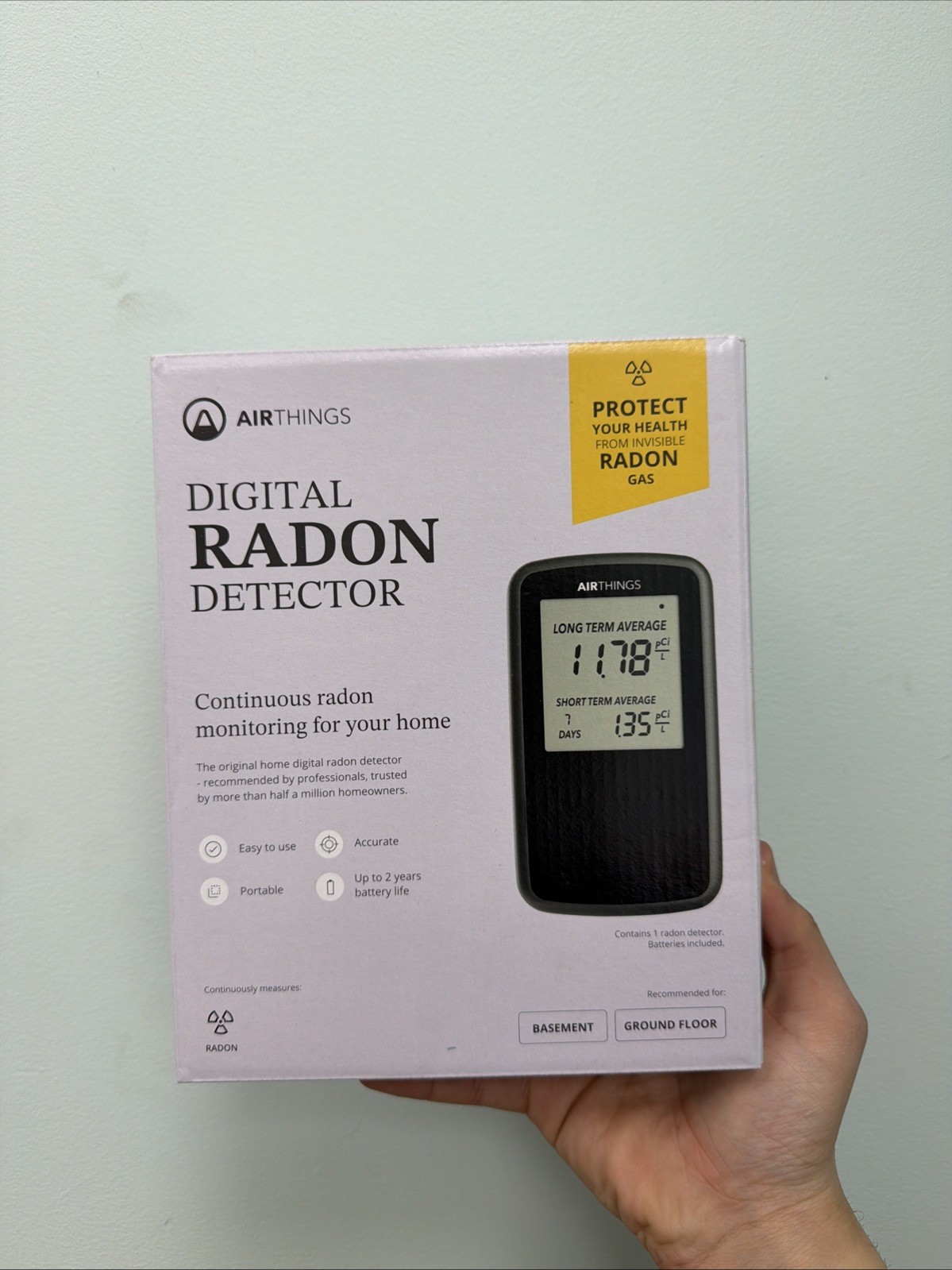 Airthings Battery Operated Digital Radon Detector 2350