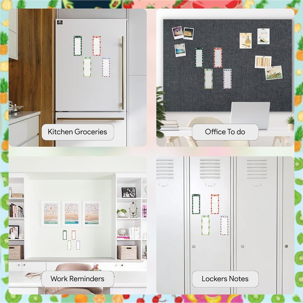 Stylish Magnetic Notepads - Durable 4-Pack with Fruit Theme for Easy Note Taking