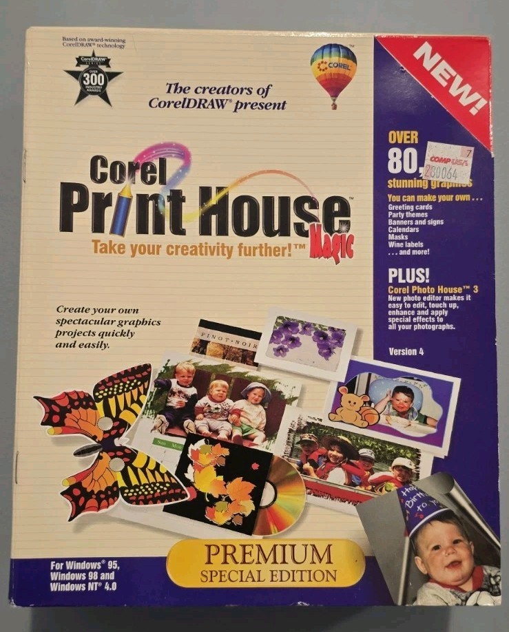 Corel Print House Magic Premium Big Box PC-CD All 6 Discs COMPLETE CIB Software