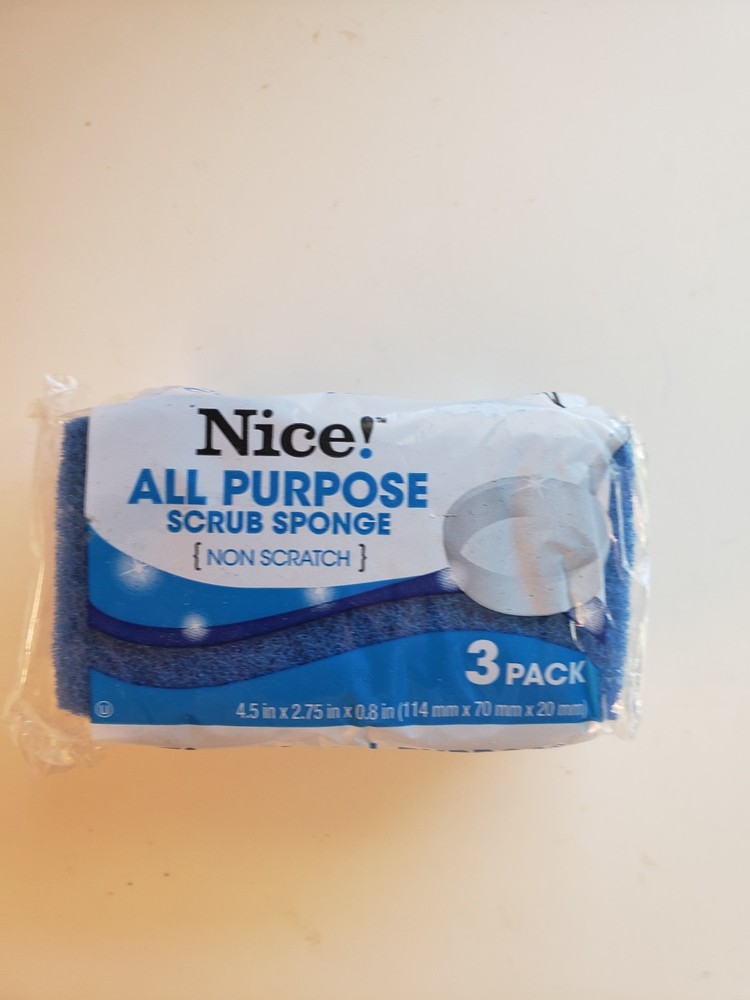 NICE ! All Purpose Scrub Sponge 3 Pack (Non Scratch)
