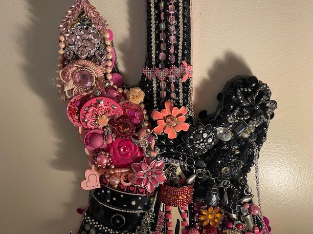 Funky Guitar Wall Art- 'Hello Kitty"- Handmade