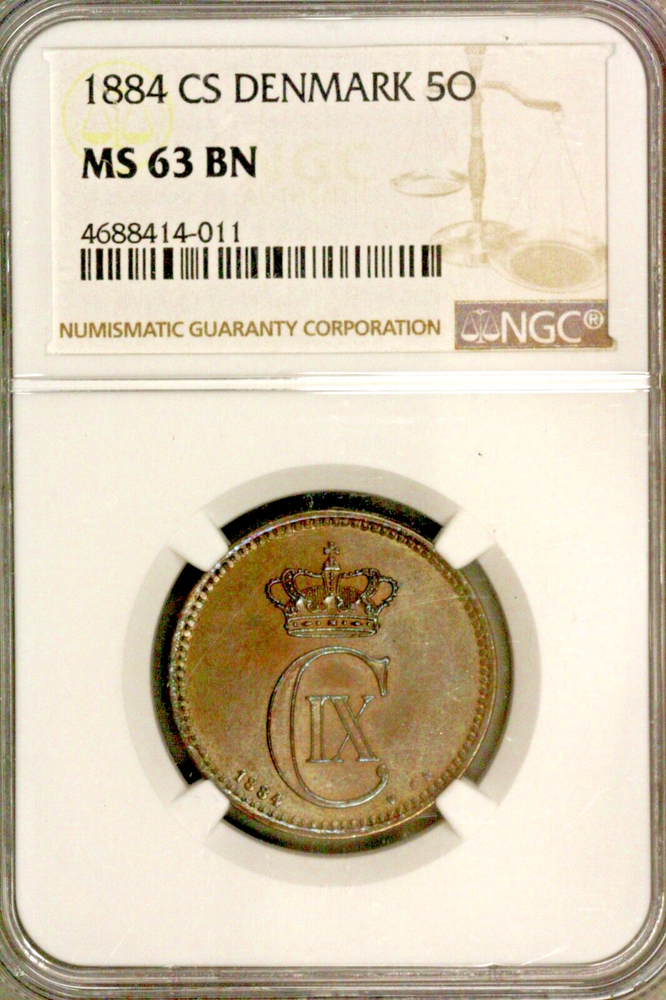 Denmark 1884 CS 5 Ore NGC MS 63 BN