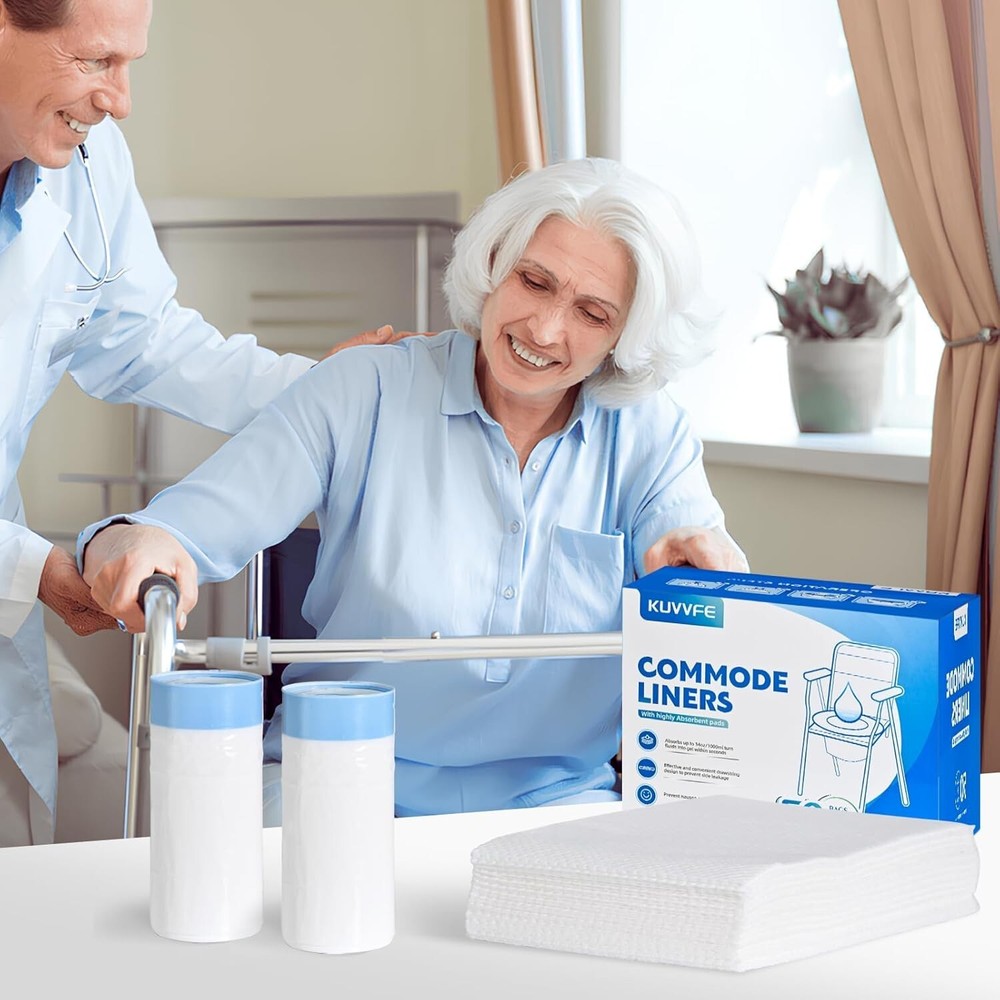 25 or 50 Pack Bedside Commode Liners with 25 or 50 Pack Super Absorbent Pad