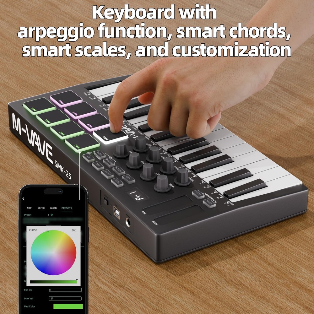 Midi Keyboard Controller 25 Key Portable Mini Bluetooth & USB Midi Piano with...