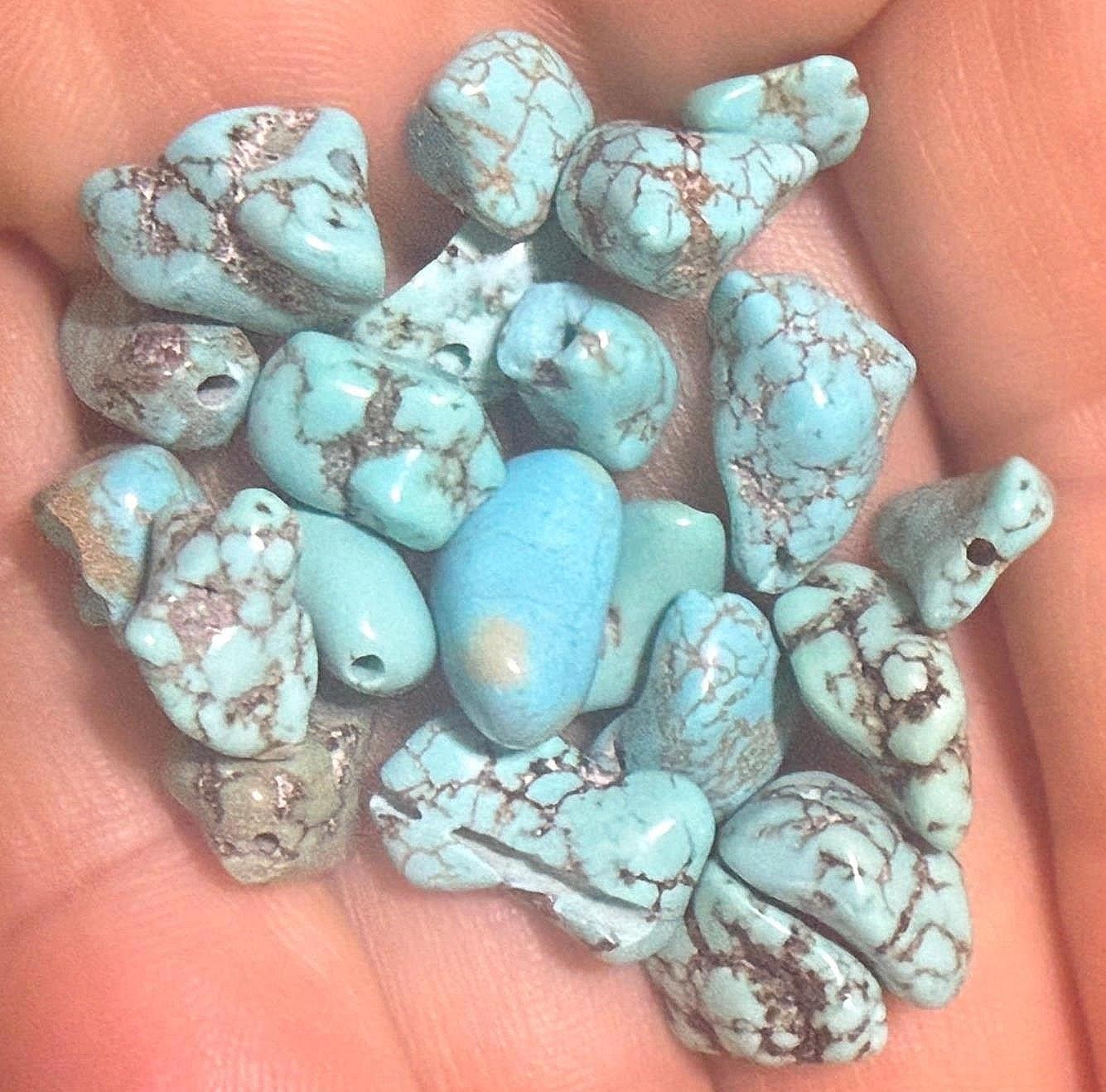 (10) Original Navajo Indian Blue Turquoise Trade Beads Nuggets Fur Trade 1800's