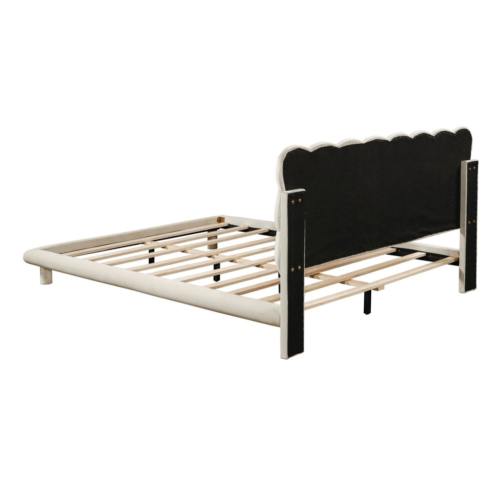 Queen Size Bed Frame Velvet Upholstered Platform Bed Frame w/ LED Lights New