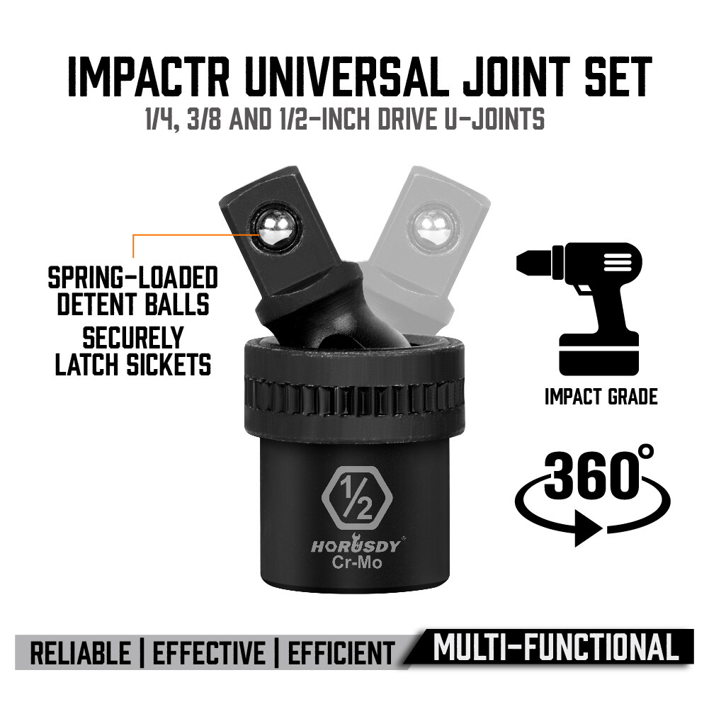 HORUSDY Premium Impact Universal Joint Socket Swivel set 3Pc Ball 1/2" 3/8" 1/2"