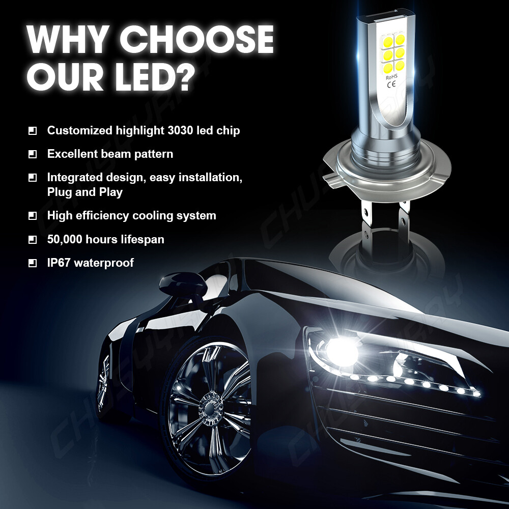 H7 LED High/Low Beam Conversion Kit Bulbs Super Bright 6000K Plug&Play