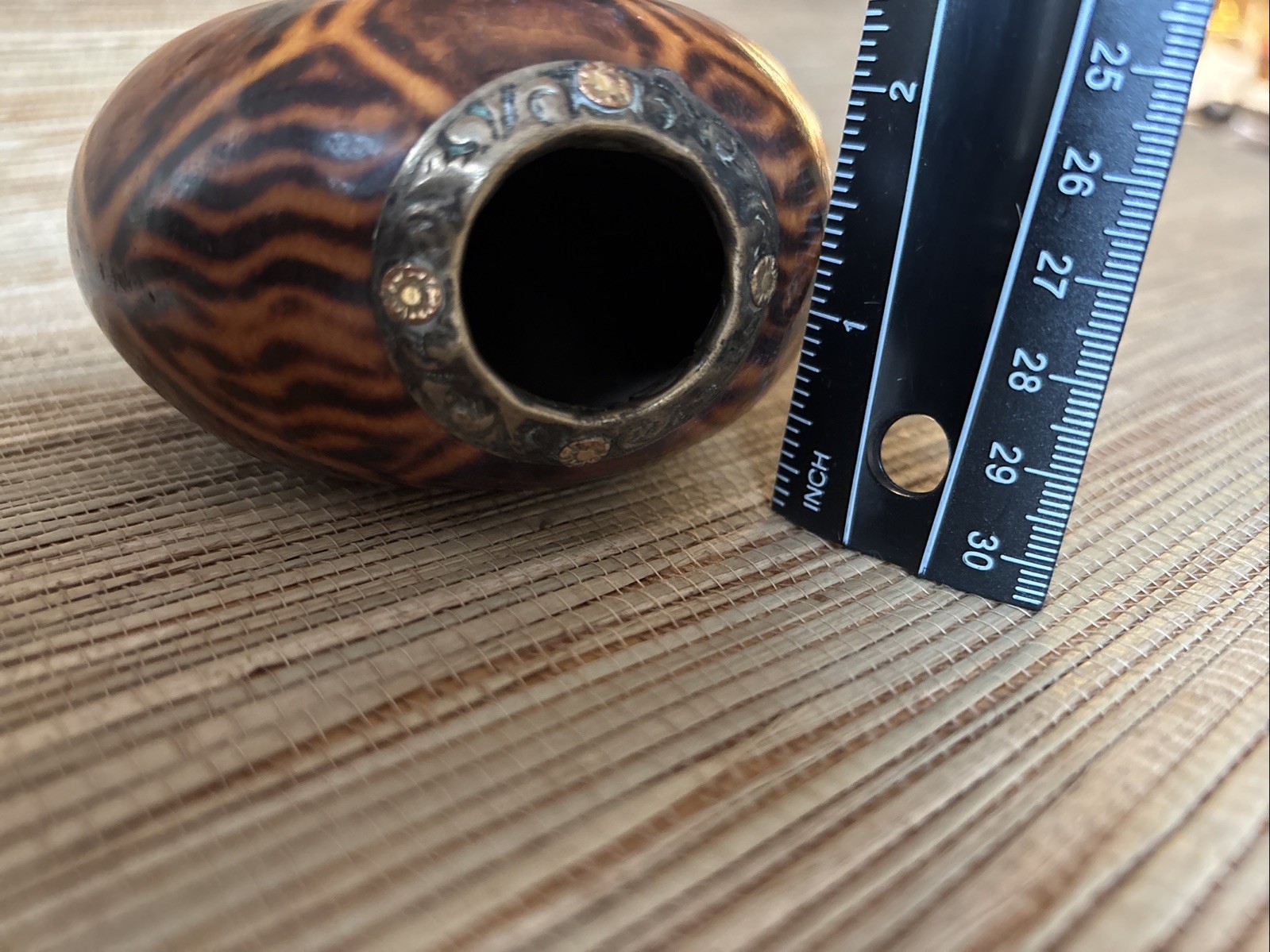 Vtg Galleta (Cookie Shape) Style Yerba Mate Gourd Silver & Gold Ferrule (Ring)